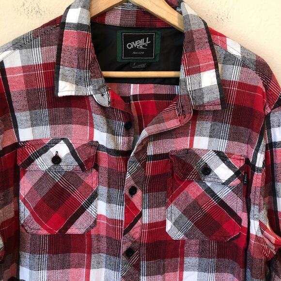 O’Neill Flannel Shirt Mens Western Cowboy Red Plaid Work Rodeo Y2K Thrashed - Picture 2 of 14